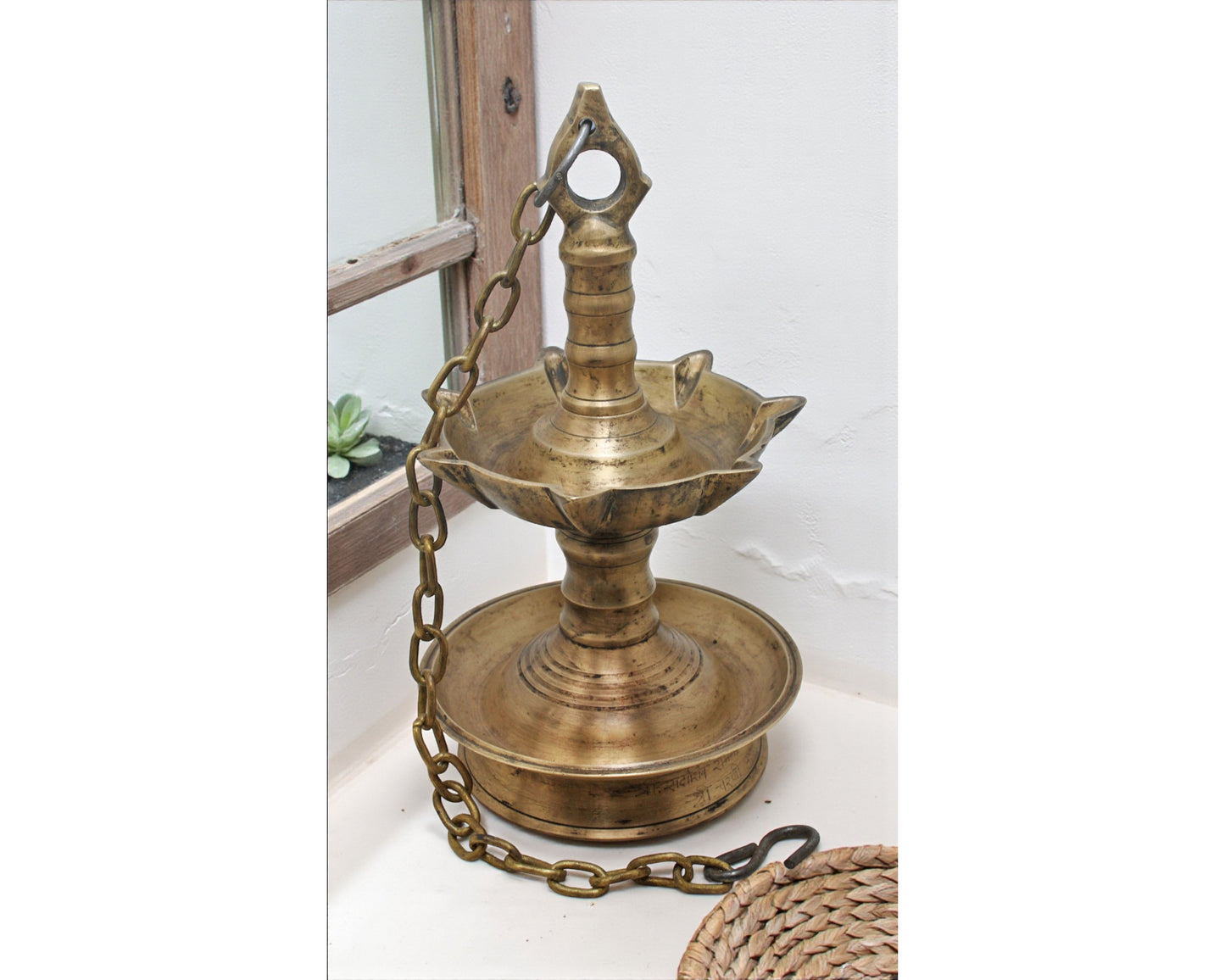 Antique Brass Hanging Diya Lamp Original Old Hand Crafted Engraved
