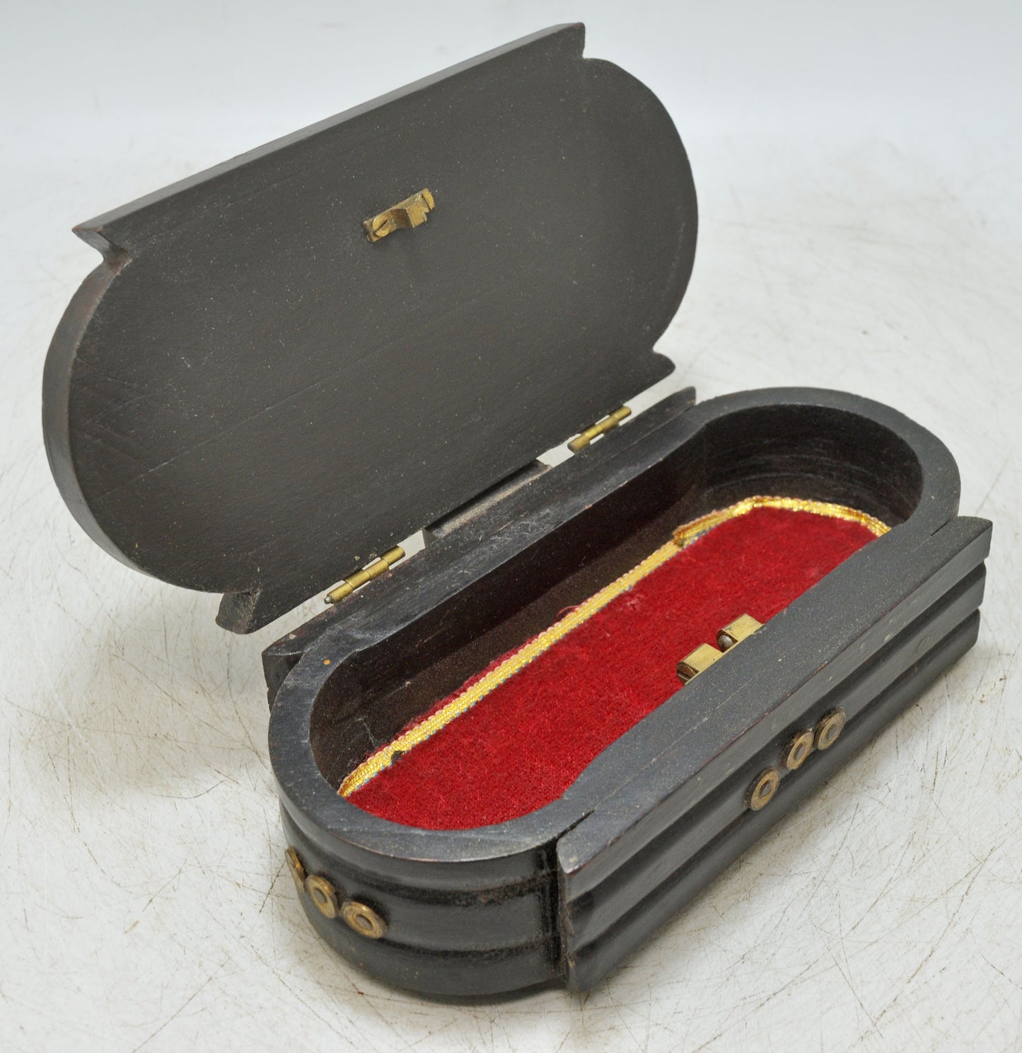 Antique Wooden Jewellery Box Original Old Hand Crafted Brass Fitted
