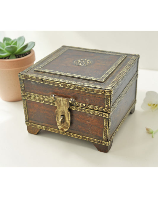 Vintage Wooden Small Square Storage Box Original Old Hand Crafted