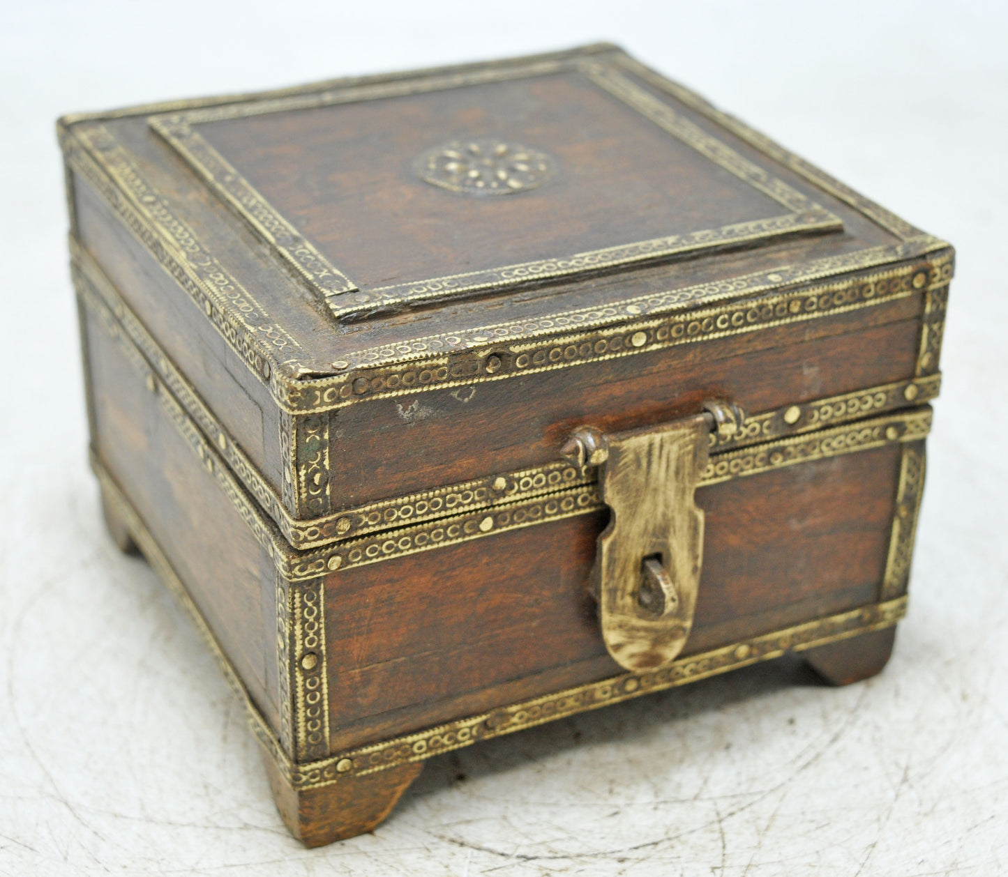 Vintage Wooden Small Square Storage Box Original Old Hand Crafted