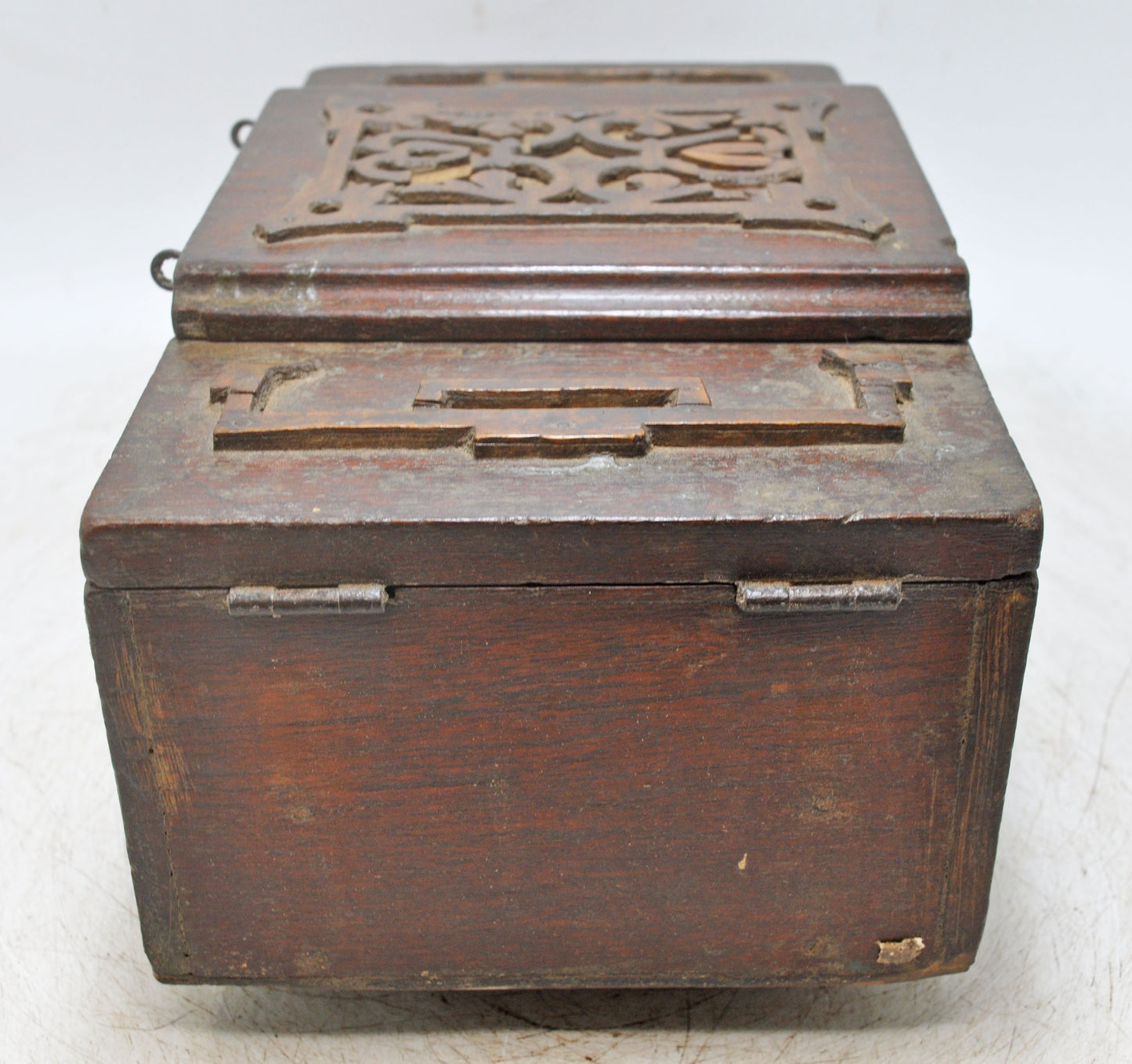 Antique Wooden 3 Lids Storage Box Original Old Hand Crafted Carved