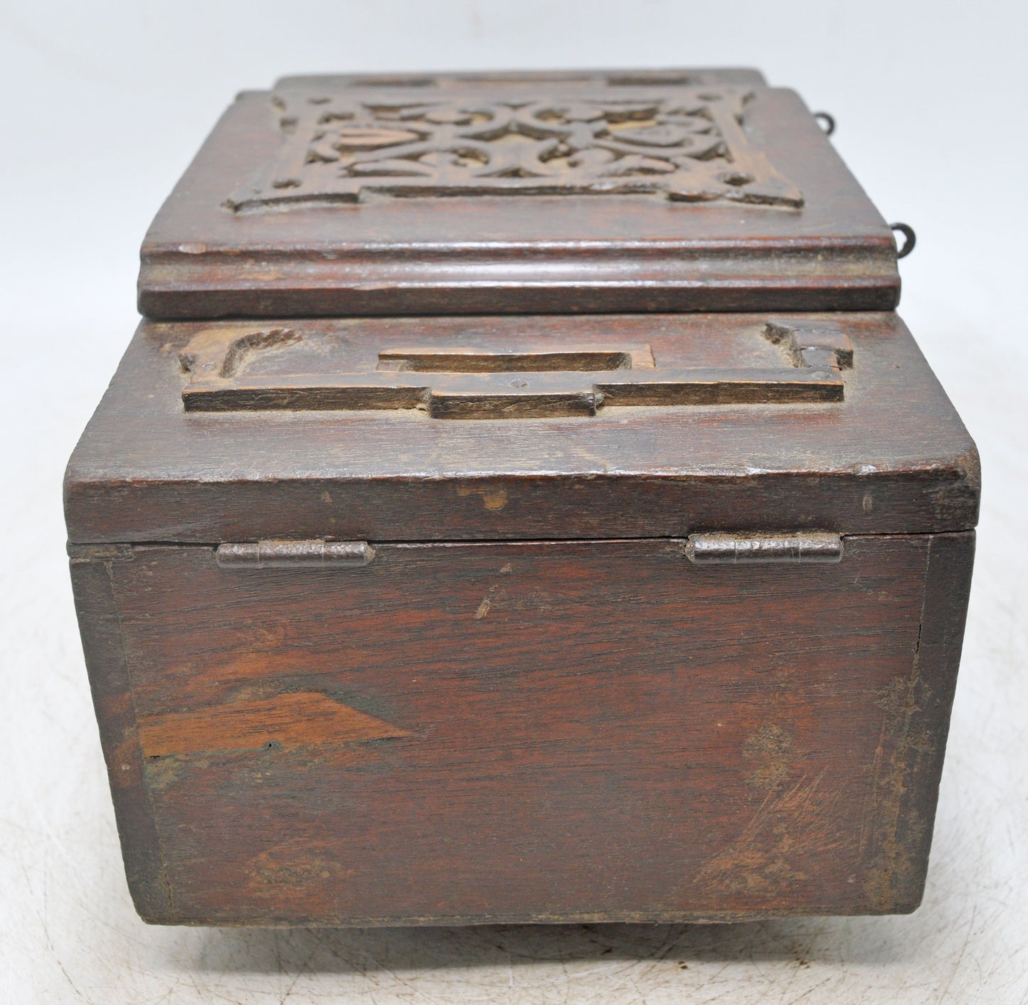 Antique Wooden 3 Lids Storage Box Original Old Hand Crafted Carved