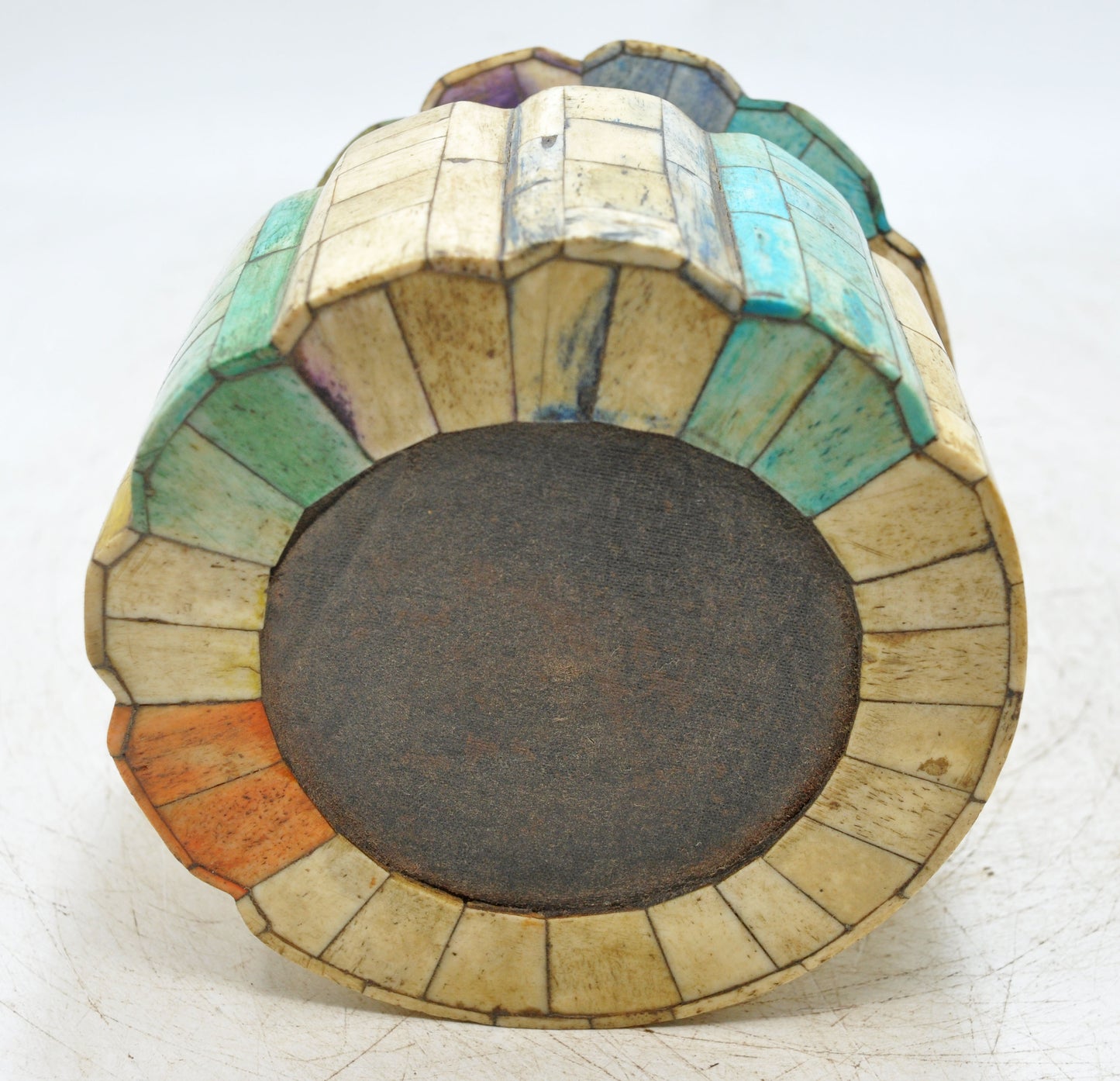 Vintage Wooden Dome Shaped Round Bone Fitted Box Original Old Hand Carved