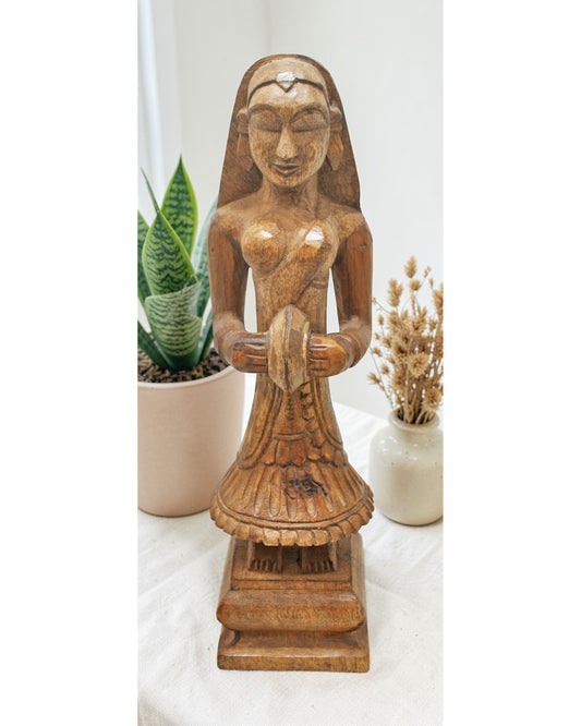 Antique Wooden Musician Lady Woman Figurine Original Old Fine Hand Carved