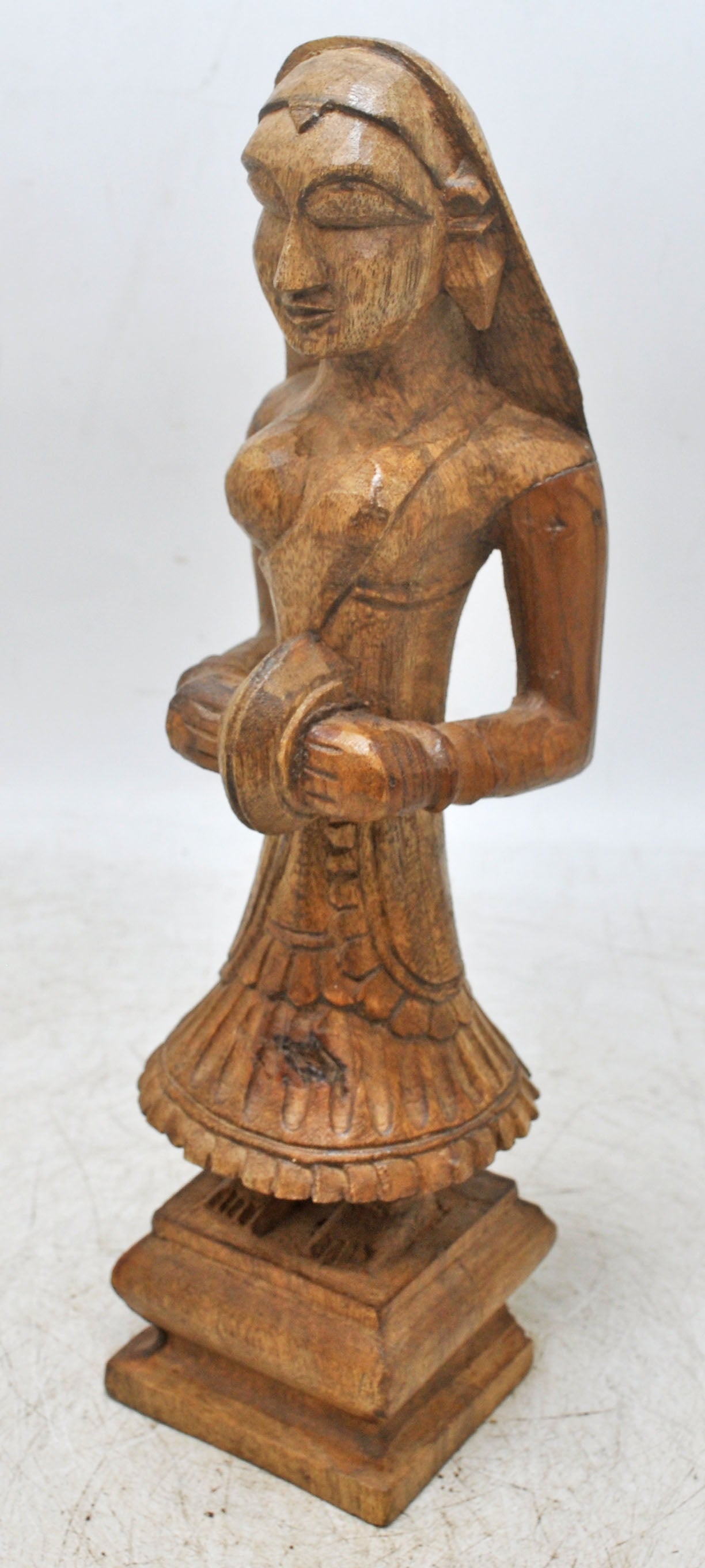 Antique Wooden Musician Lady Woman Figurine Original Old Fine Hand Carved