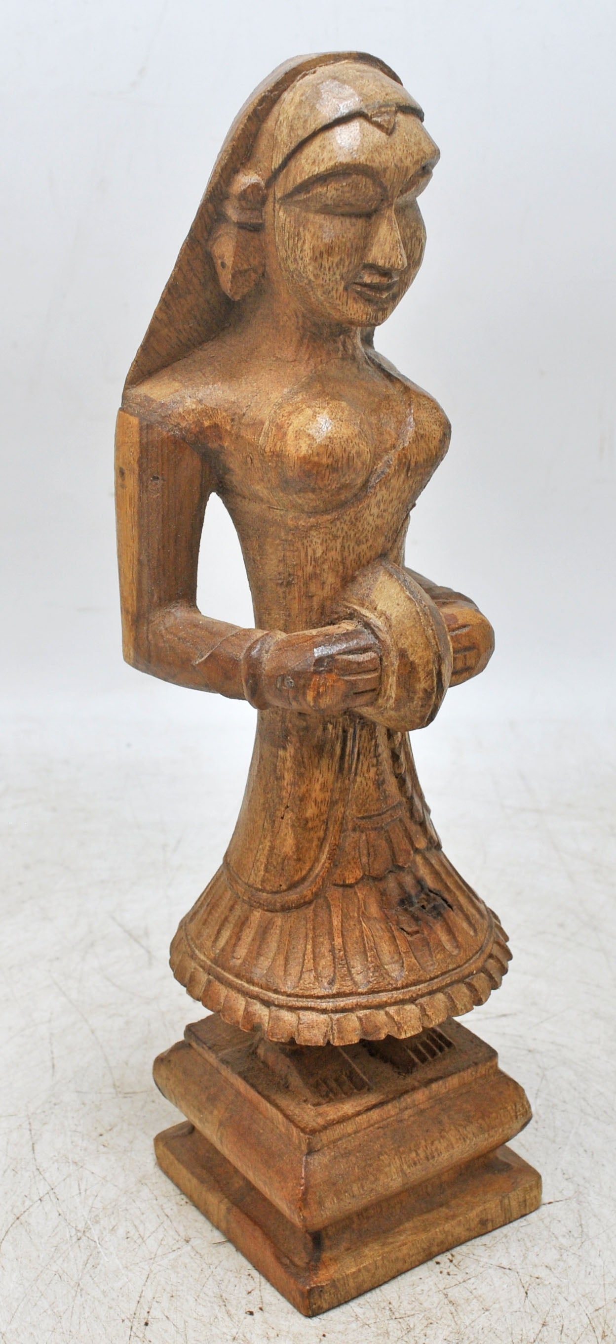 Antique Wooden Musician Lady Woman Figurine Original Old Fine Hand Carved