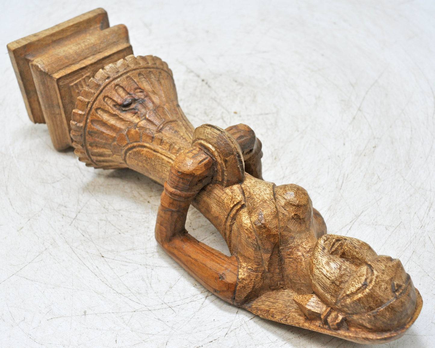 Antique Wooden Musician Lady Woman Figurine Original Old Fine Hand Carved