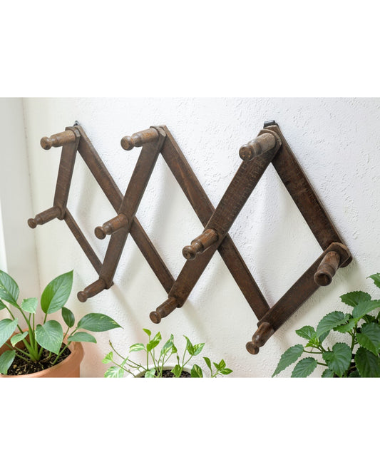 Antique Wooden Wall Decor Folding Hook Hanger Original Old Hand Carved