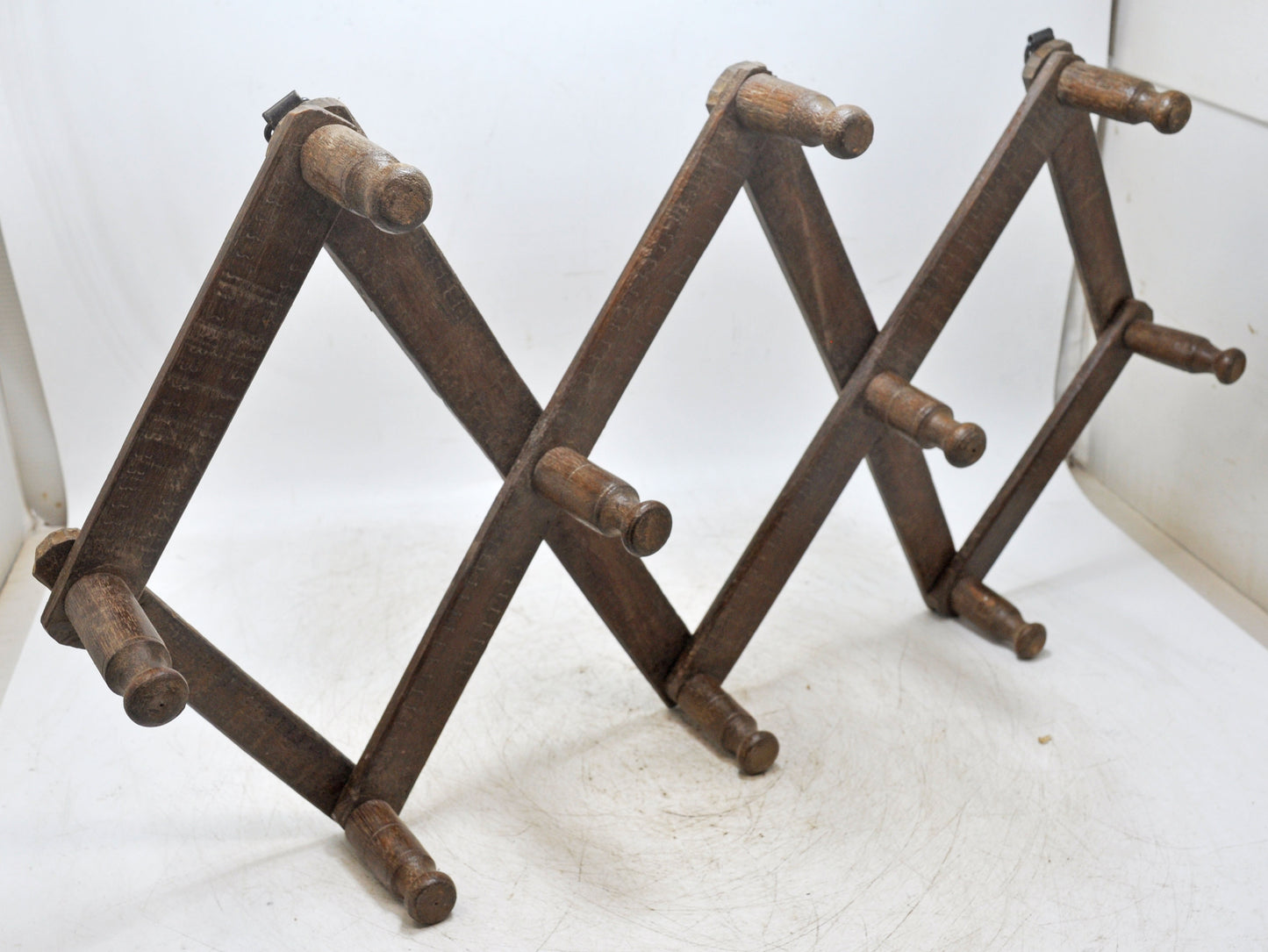 Antique Wooden Wall Decor Folding Hook Hanger Original Old Hand Carved