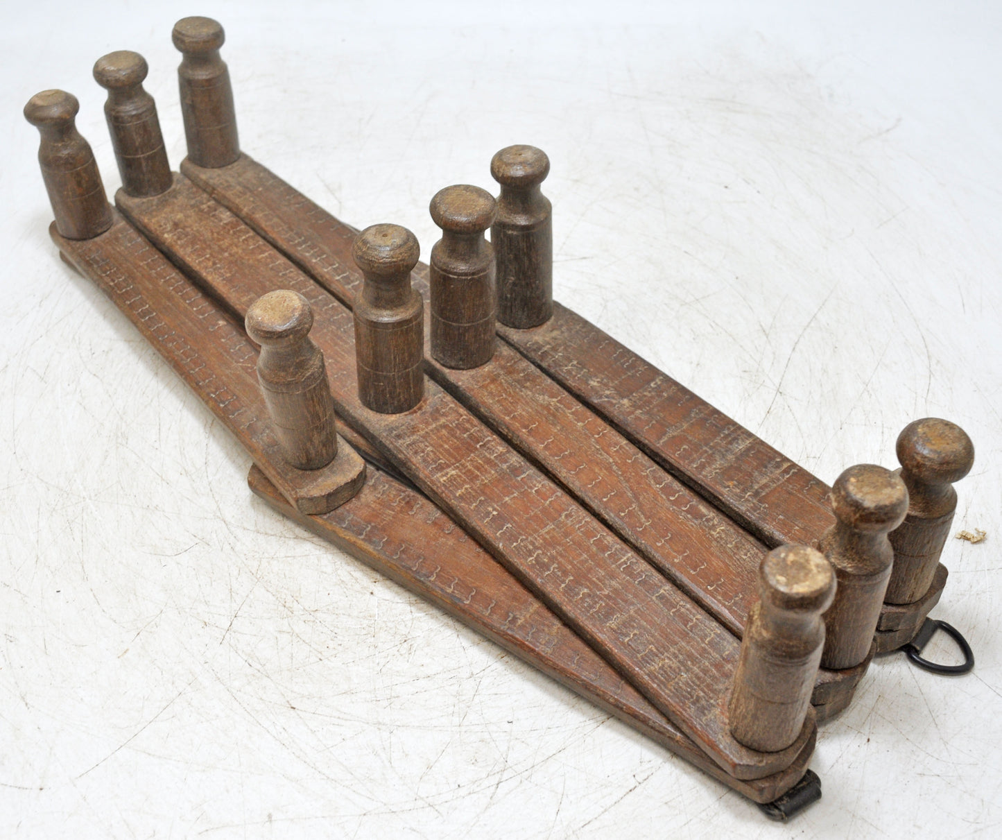 Antique Wooden Wall Decor Folding Hook Hanger Original Old Hand Carved