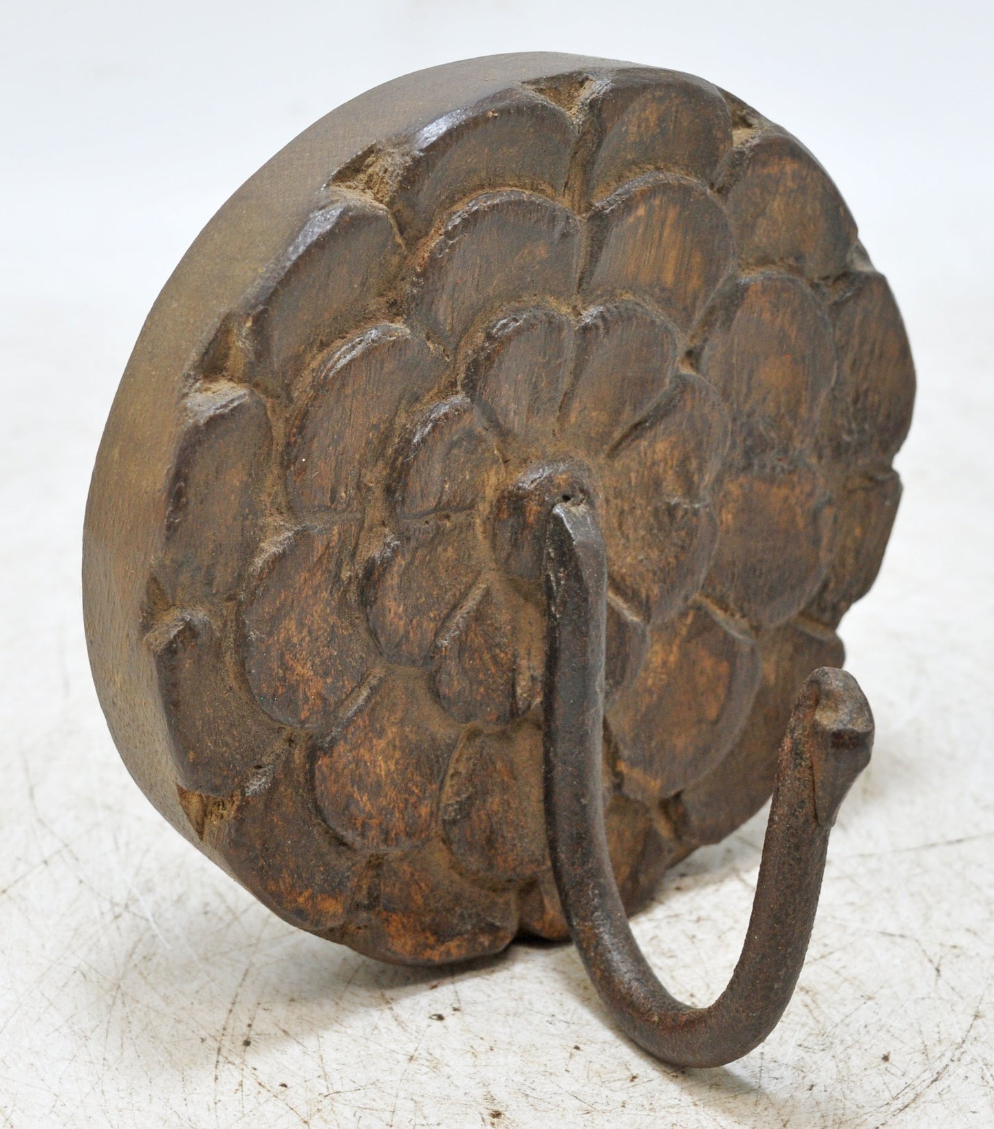 Vintage Wooden Flower Shape Hook Hanger Original Old Hand Carved