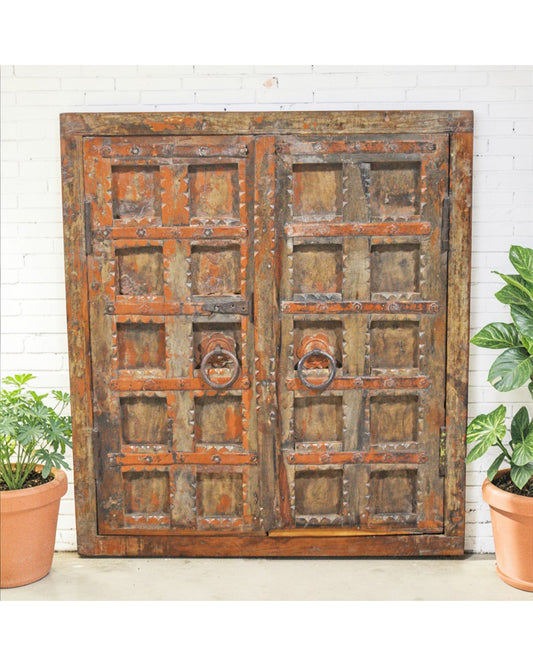 Antique Wooden Large Window Frame With 2 Panels Original Old Hand Crafted Carved