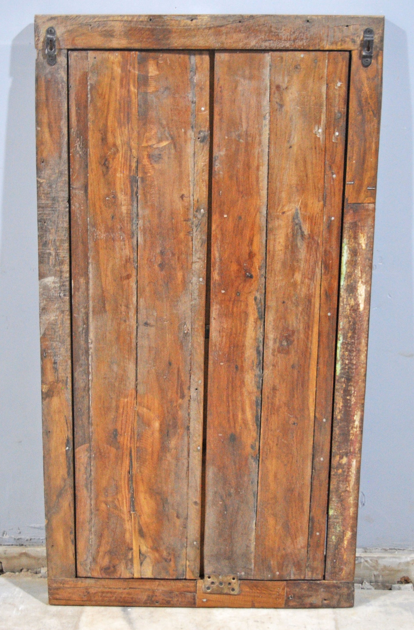 Antique Wooden Large Window Frame With 2 Panels Original Old Fine Brass Metal Fitted