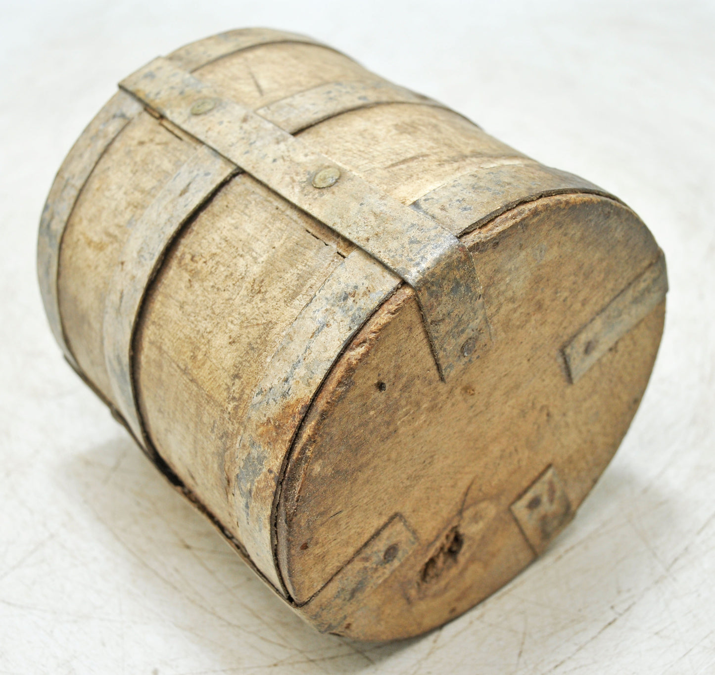 Vintage Wooden Small Planter Pot Original Old Hand Crafted Metal Fitted