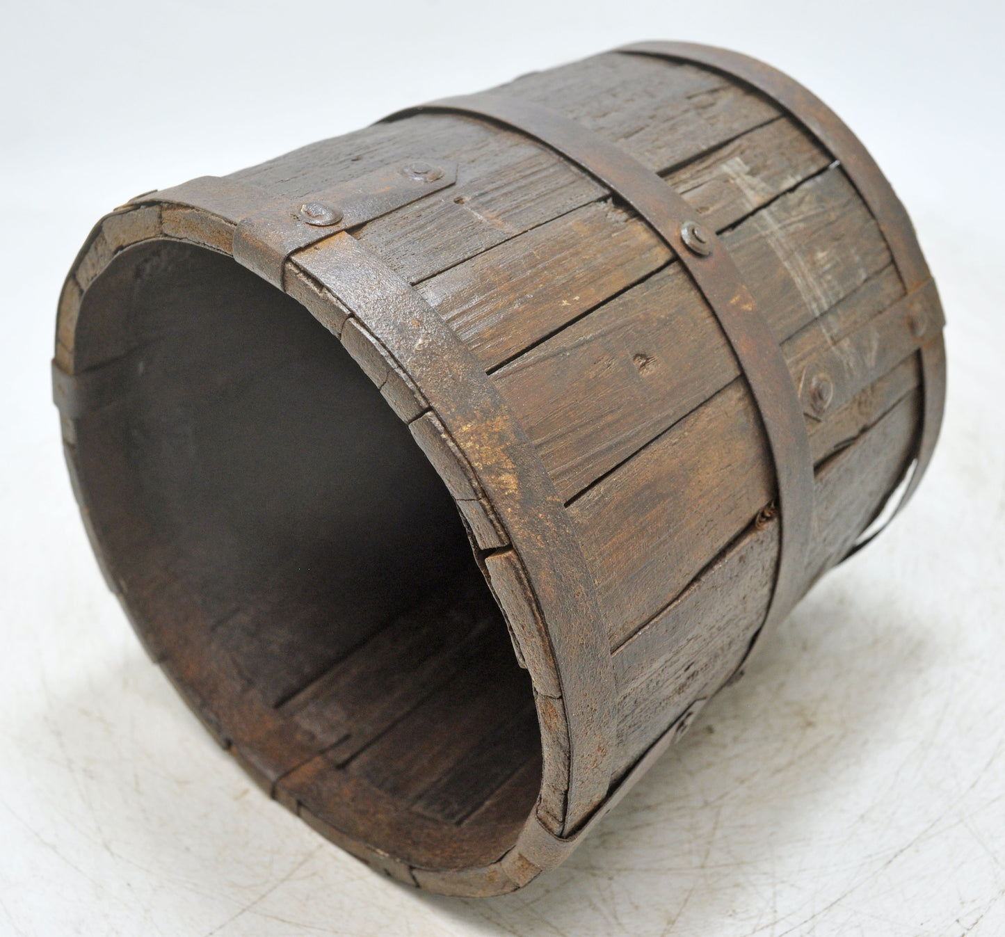 Vintage Wooden Small Planter Pot Original Old Hand Crafted Metal Fitted