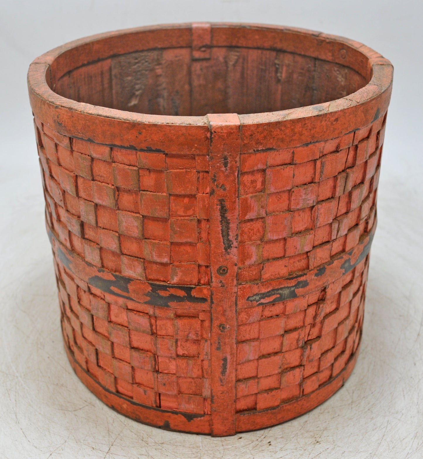 Vintage Wooden Small Planter Pot Original Old Hand Crafted Metal Fitted Carved
