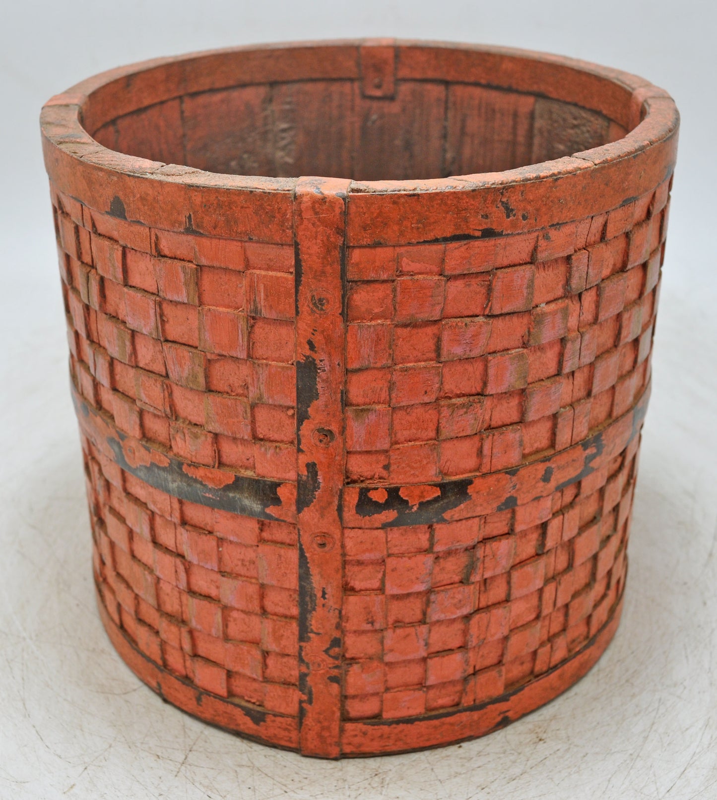 Vintage Wooden Small Planter Pot Original Old Hand Crafted Metal Fitted Carved