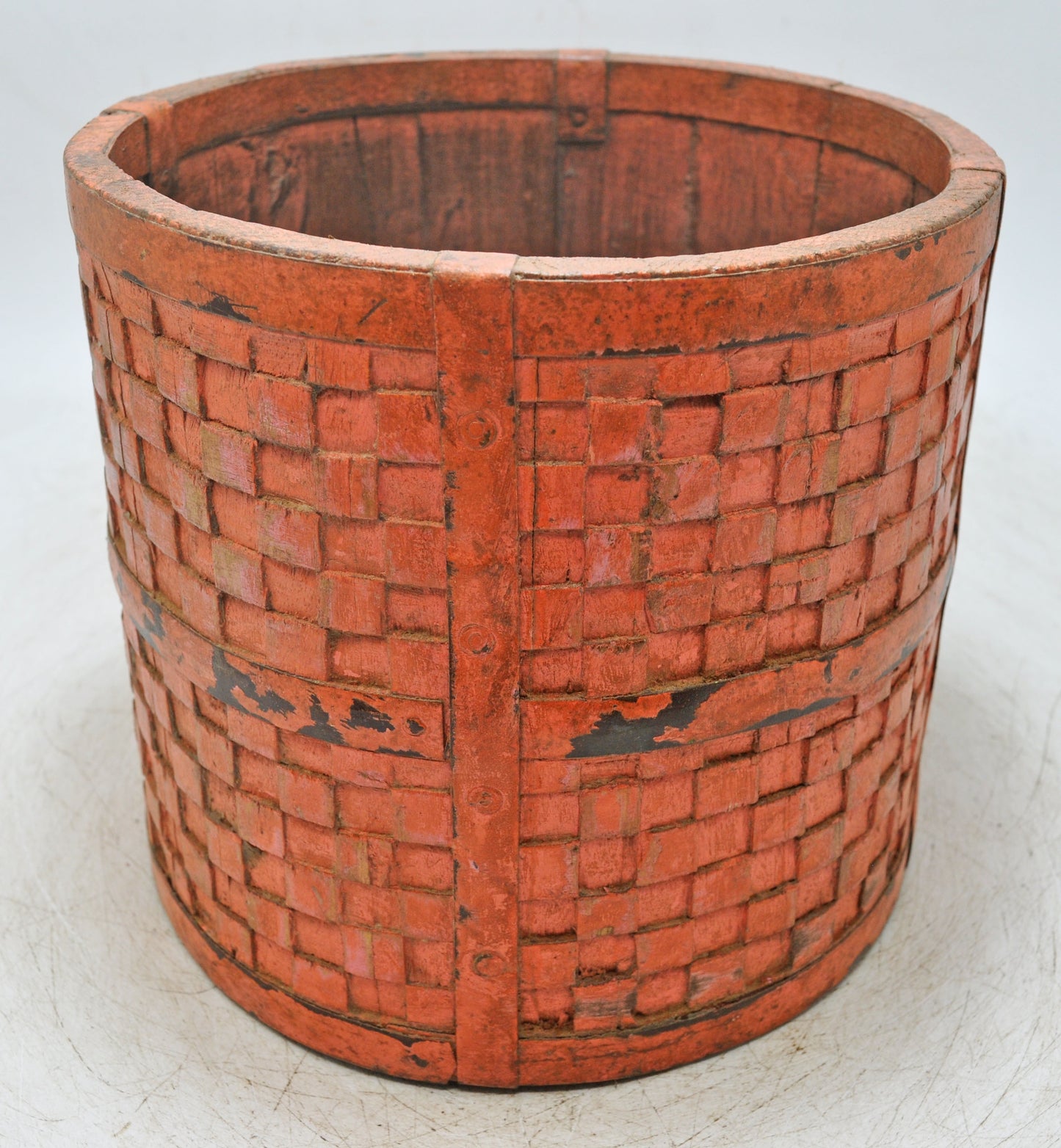 Vintage Wooden Small Planter Pot Original Old Hand Crafted Metal Fitted Carved