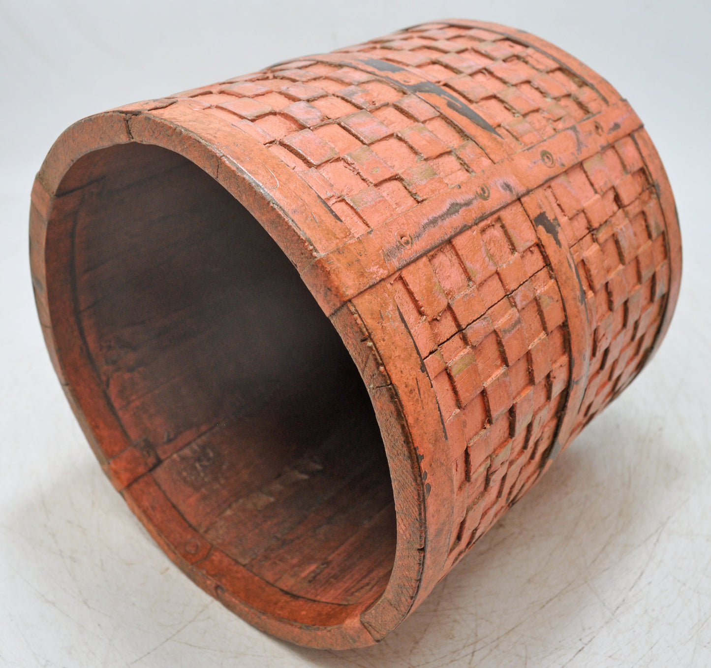 Vintage Wooden Small Planter Pot Original Old Hand Crafted Metal Fitted Carved