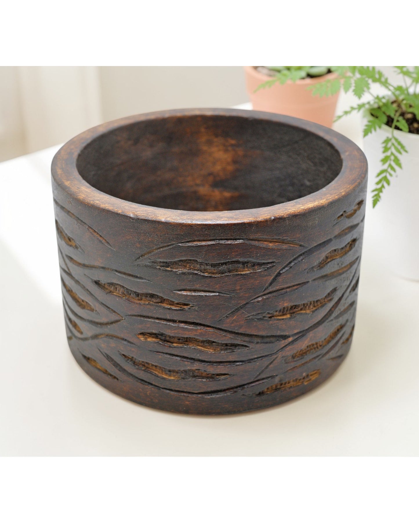 Vintage Wooden Small Planter Pot Original Old Hand Crafted Carved