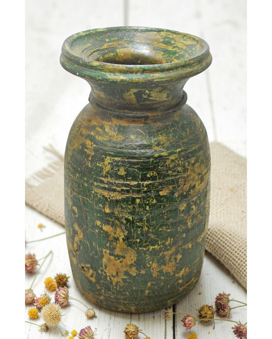 Antique Wooden Himalayan Water Matka Pot Original Old Hand Carved