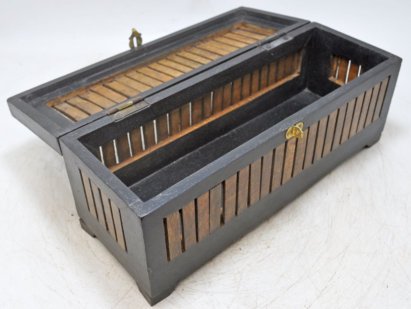 Vintage Wooden Long Pencil Stationary Box Original Old Hand Crafted