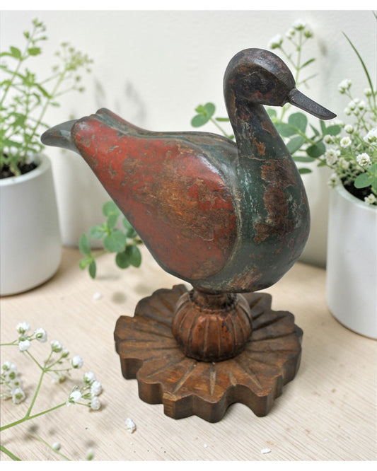 Vintage Wooden Bird Duck Figurine Original Old Fine Hand Carved Painted