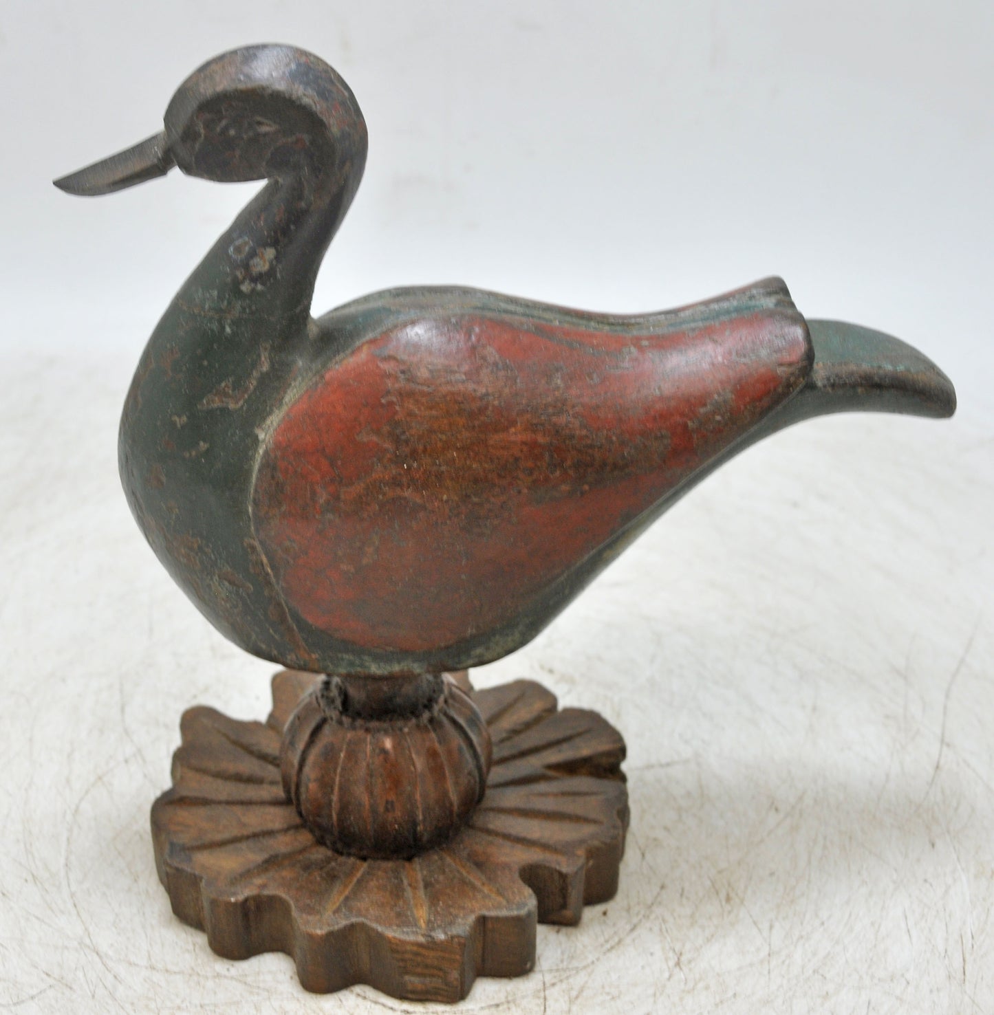 Vintage Wooden Bird Duck Figurine Original Old Fine Hand Carved Painted