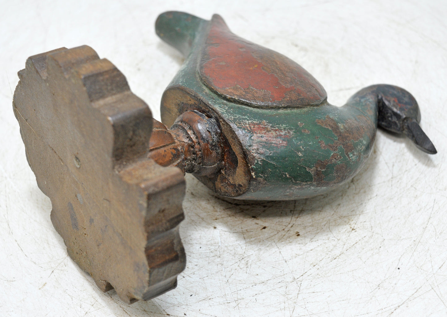 Vintage Wooden Bird Duck Figurine Original Old Fine Hand Carved Painted