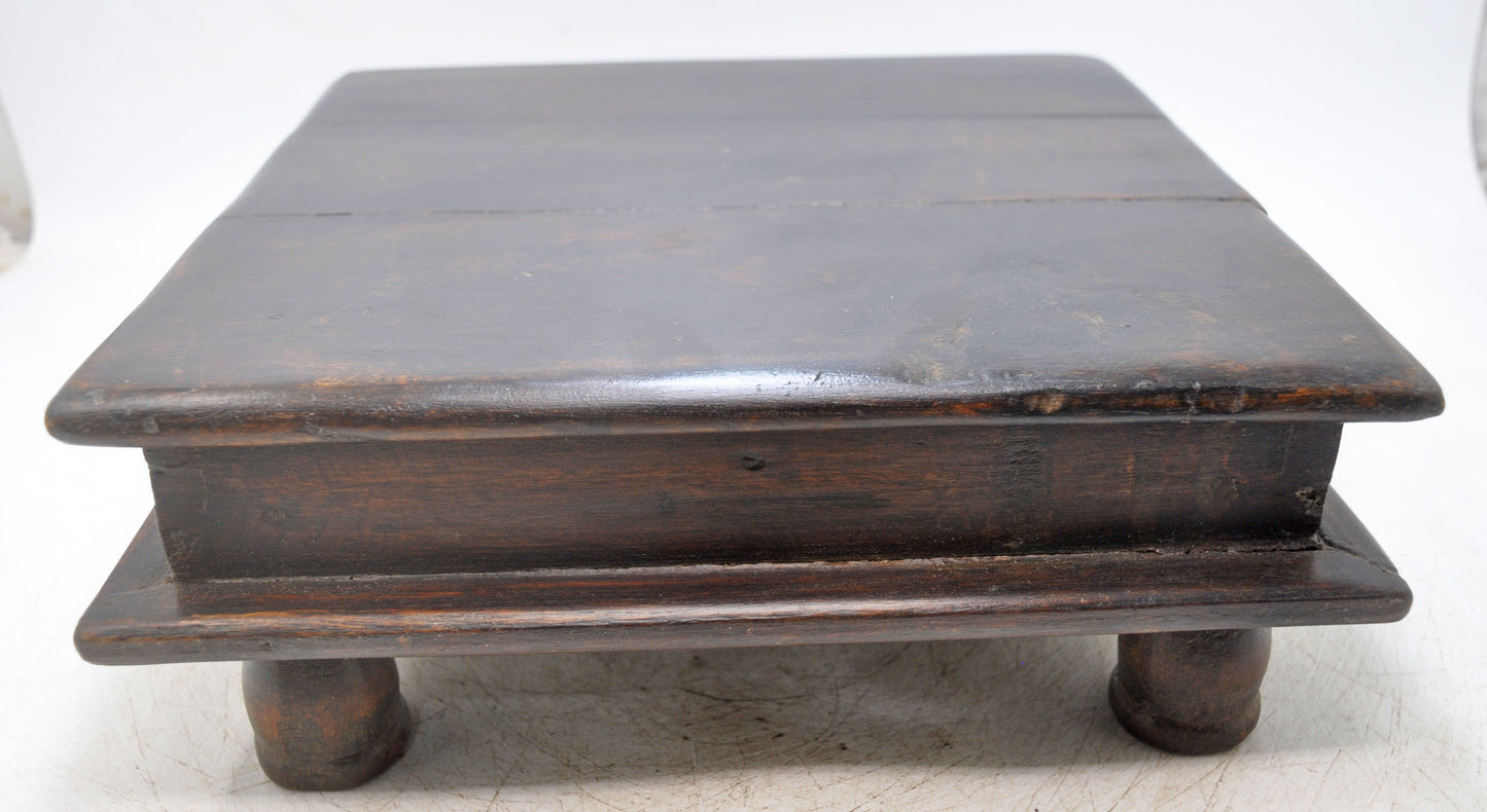 Antique Wooden Square Floor Sitting Bajot Stool Original Old Hand Crafted