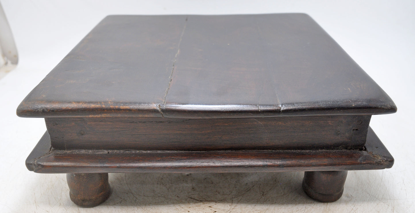 Antique Wooden Square Floor Sitting Bajot Stool Original Old Hand Crafted