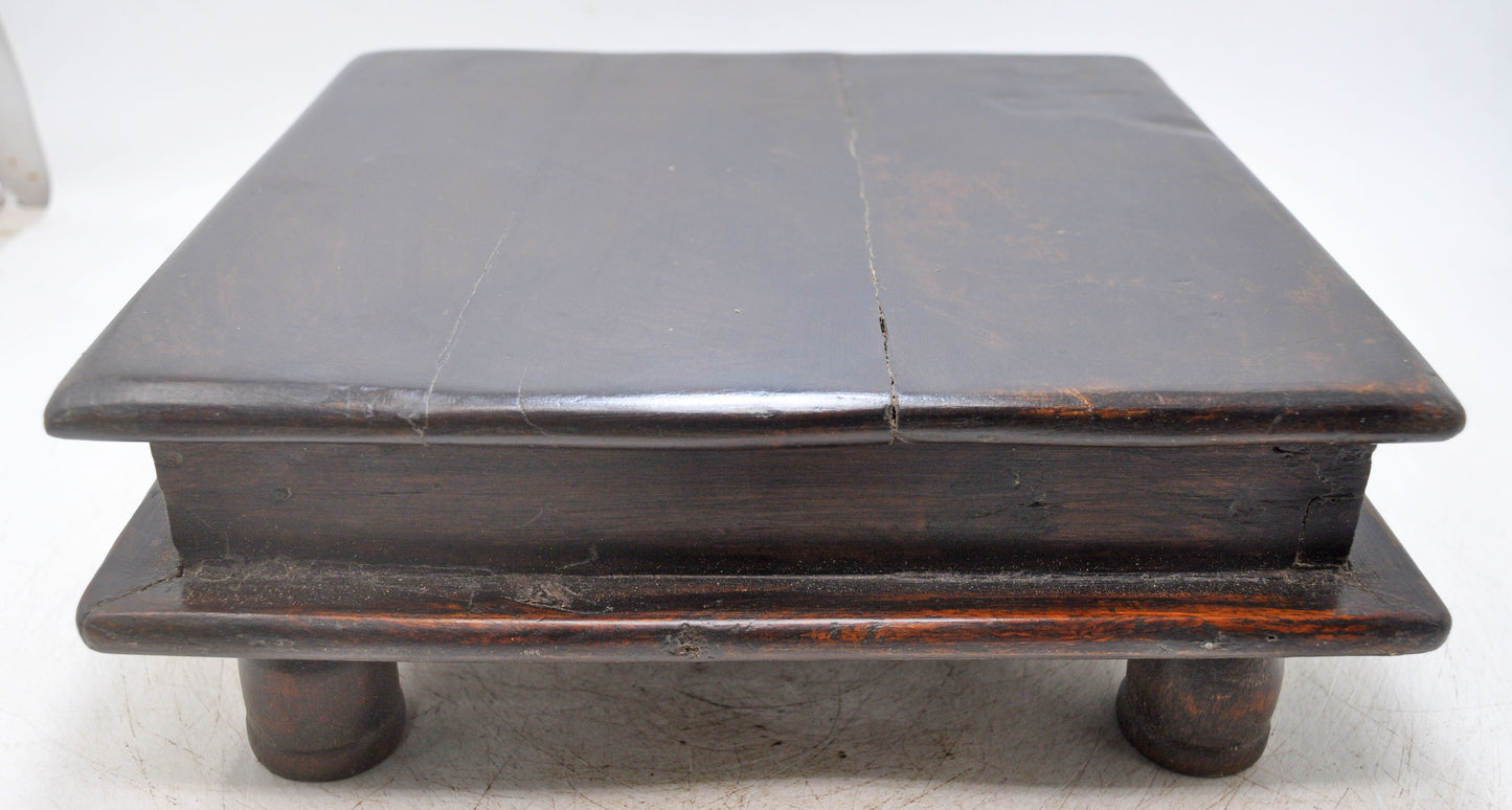 Antique Wooden Square Floor Sitting Bajot Stool Original Old Hand Crafted