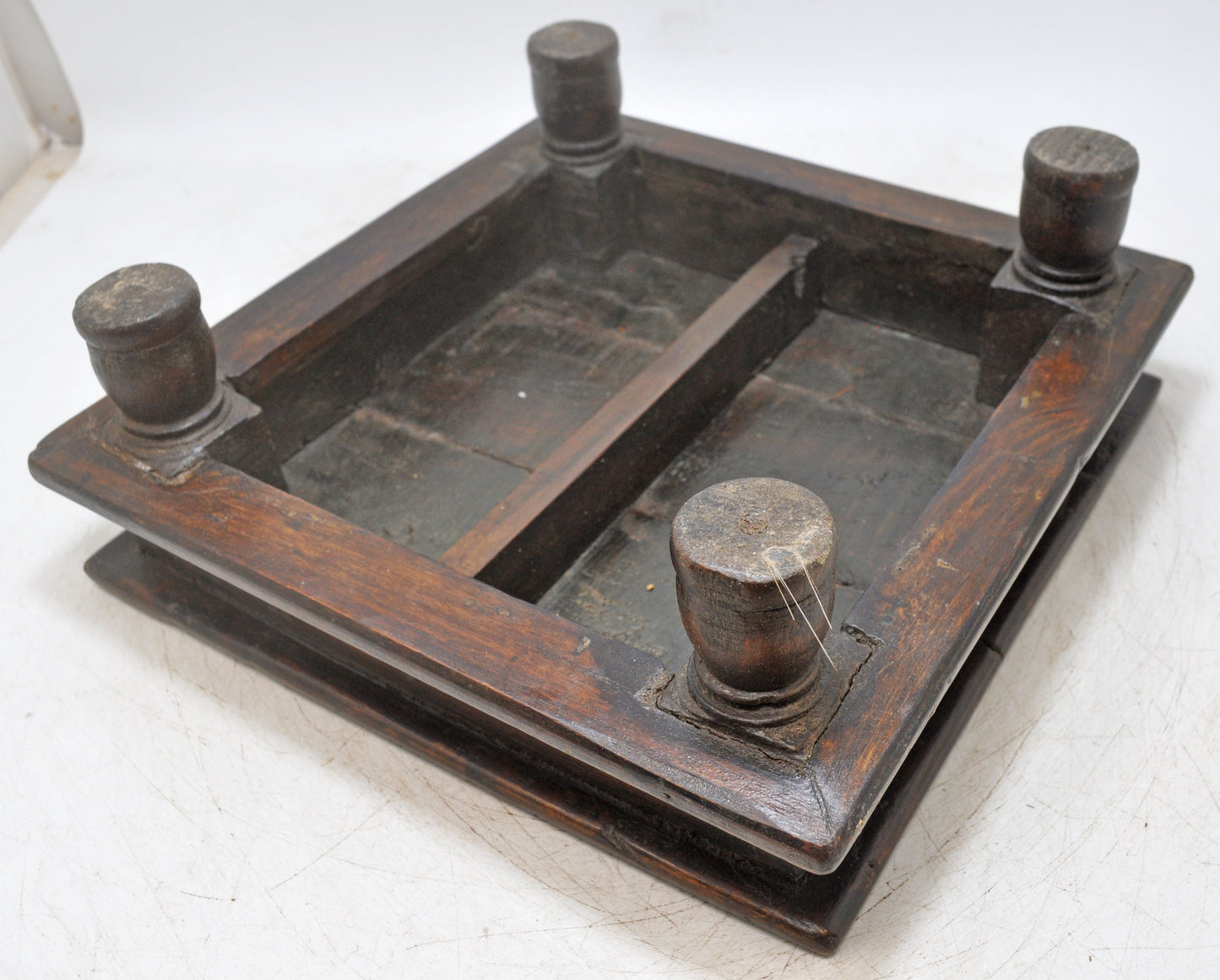 Antique Wooden Square Floor Sitting Bajot Stool Original Old Hand Crafted
