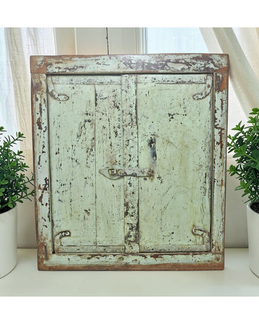 Antique Wooden Wall Décor Window Panel With Frame Original Old Rustic Painted