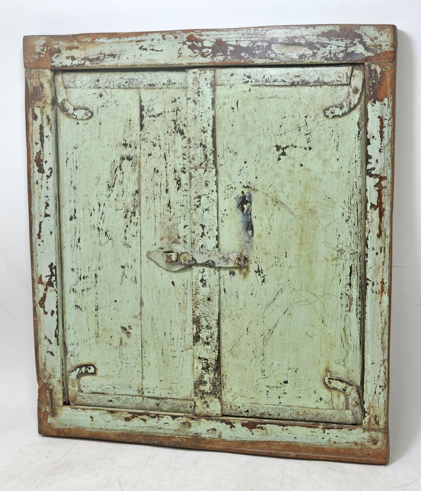 Antique Wooden Wall Décor Window Panel With Frame Original Old Rustic Painted
