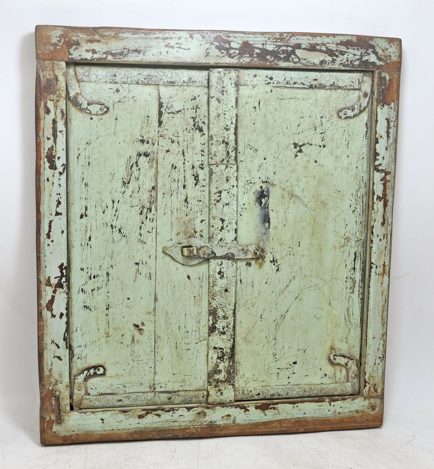 Antique Wooden Wall Décor Window Panel With Frame Original Old Rustic Painted