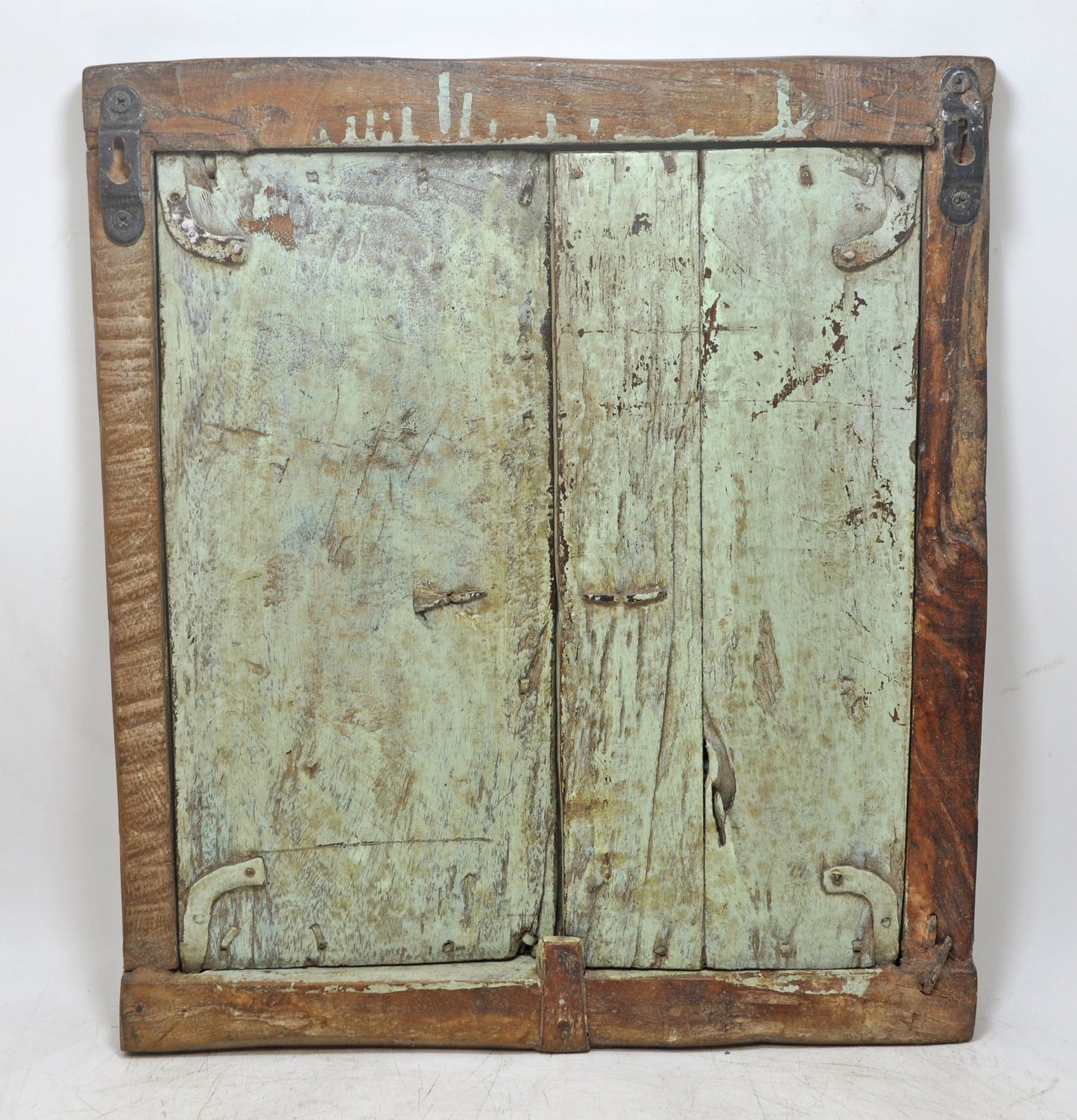 Antique Wooden Wall Décor Window Panel With Frame Original Old Rustic Painted