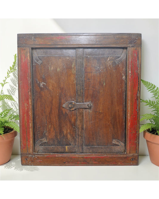 Antique Wooden Wall Décor Window Panel With Frame Original Old Rustic Painted