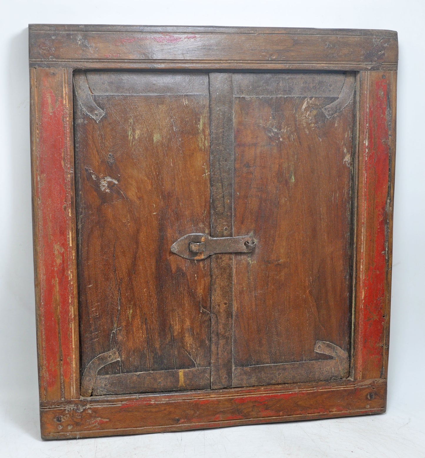 Antique Wooden Wall Décor Window Panel With Frame Original Old Rustic Painted