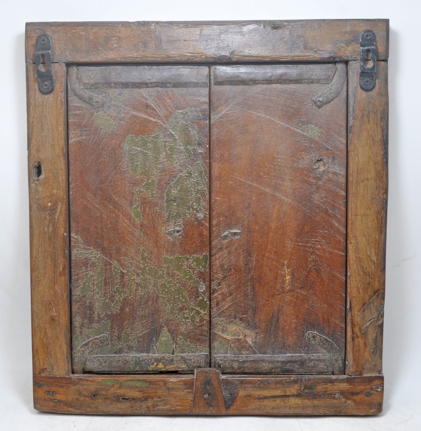 Antique Wooden Wall Décor Window Panel With Frame Original Old Rustic Painted