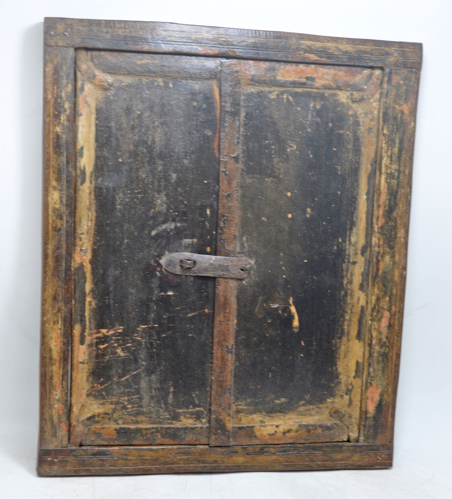 Antique Wooden Wall Décor Window Panel With Frame Original Old Rustic Painted