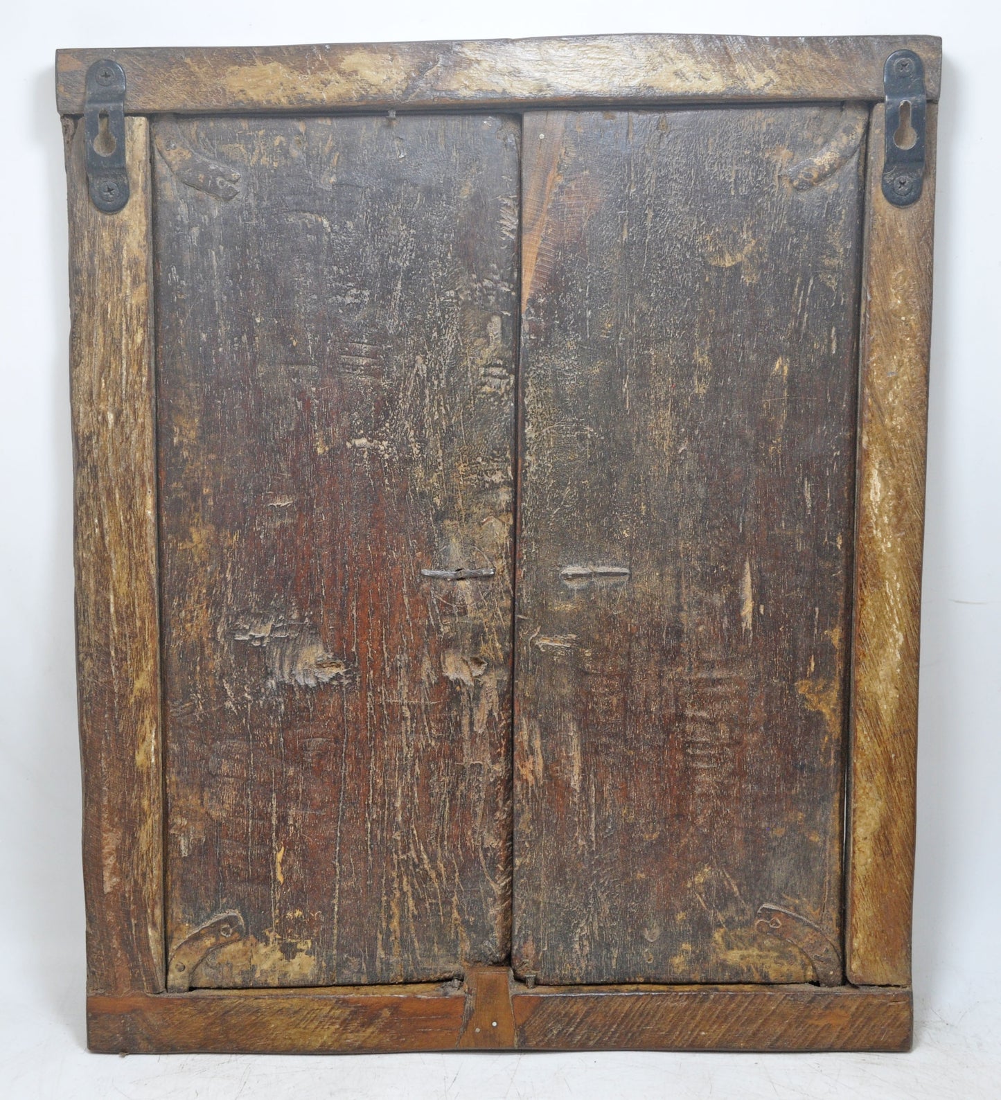 Antique Wooden Wall Décor Window Panel With Frame Original Old Rustic Painted