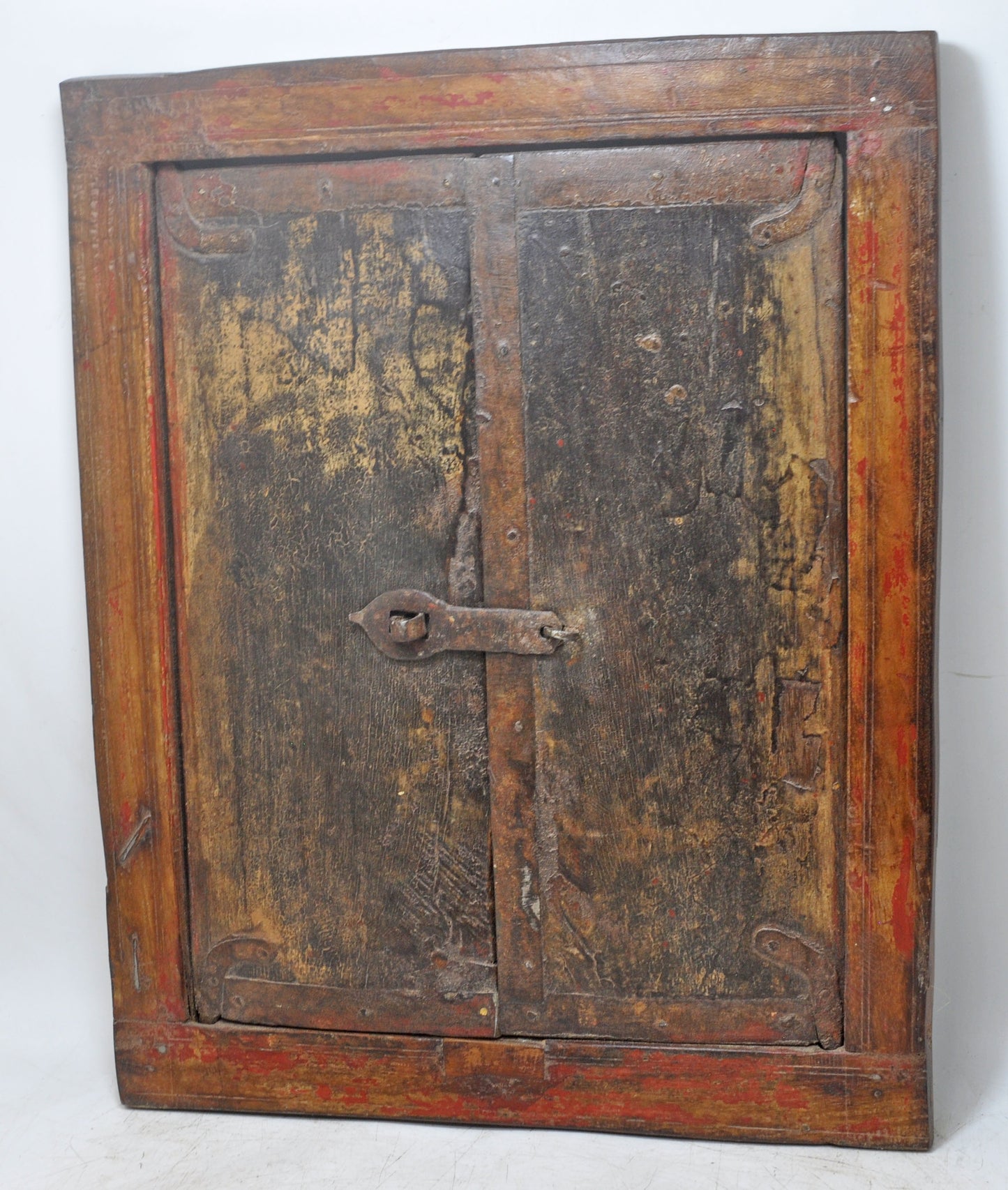 Antique Wooden Wall Décor Window Panel With Frame Original Old Rustic Painted