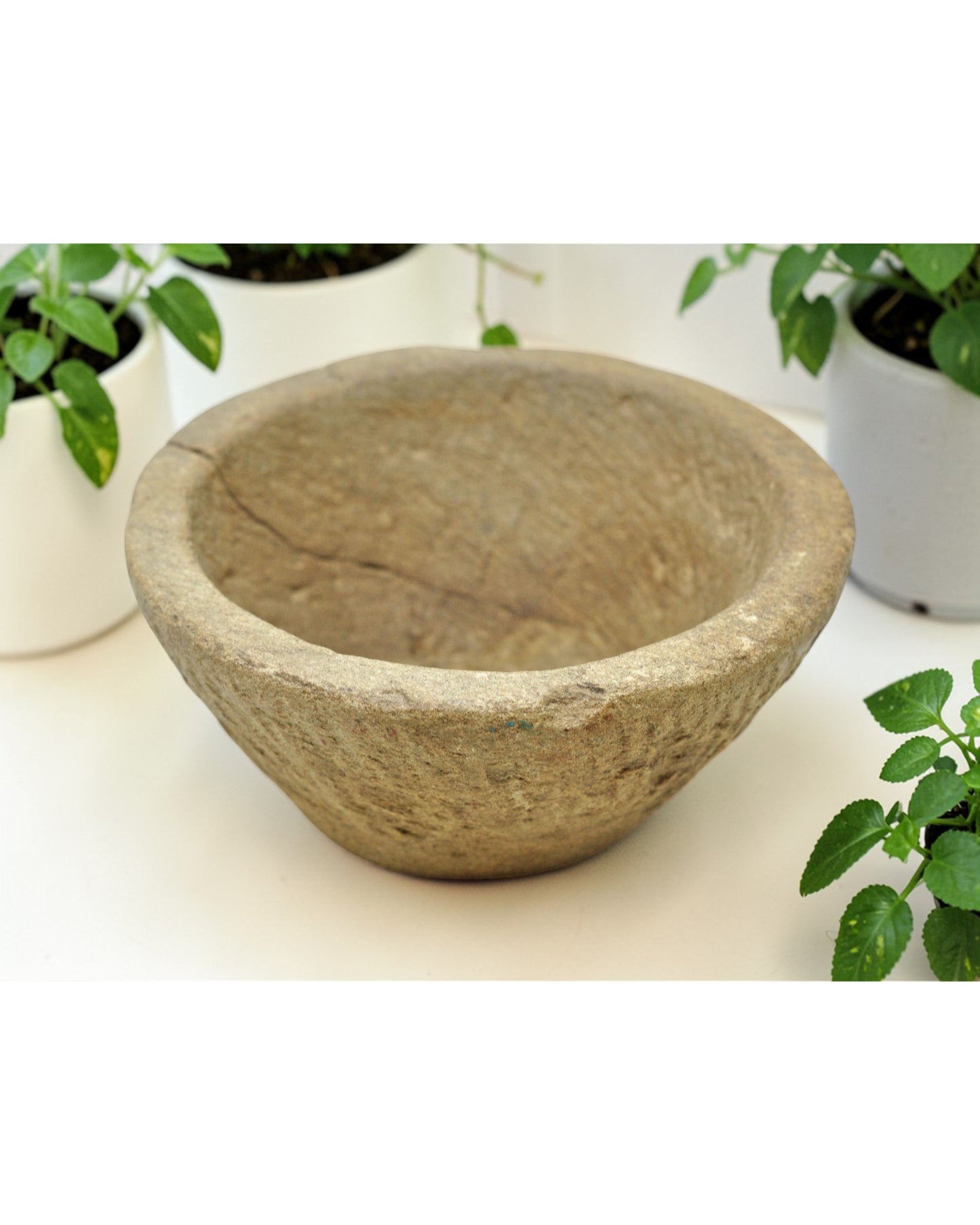 Antique Sand Stone Round Curry Bowl Original Old Hand Carved