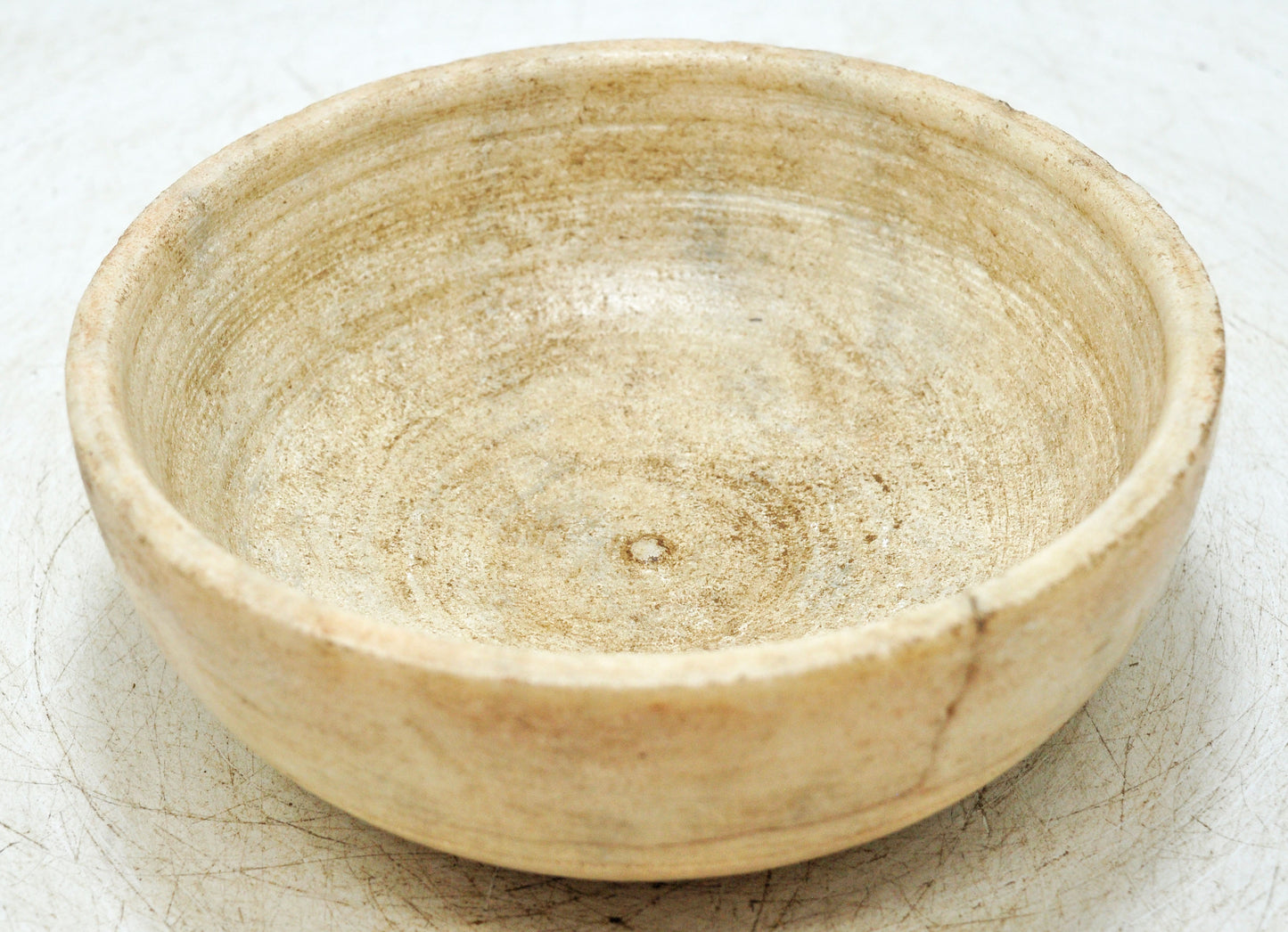 Antique White Marble Round Curry Bowl Original Old Hand Carved