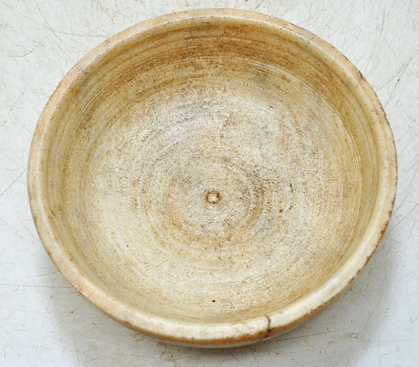 Antique White Marble Round Curry Bowl Original Old Hand Carved