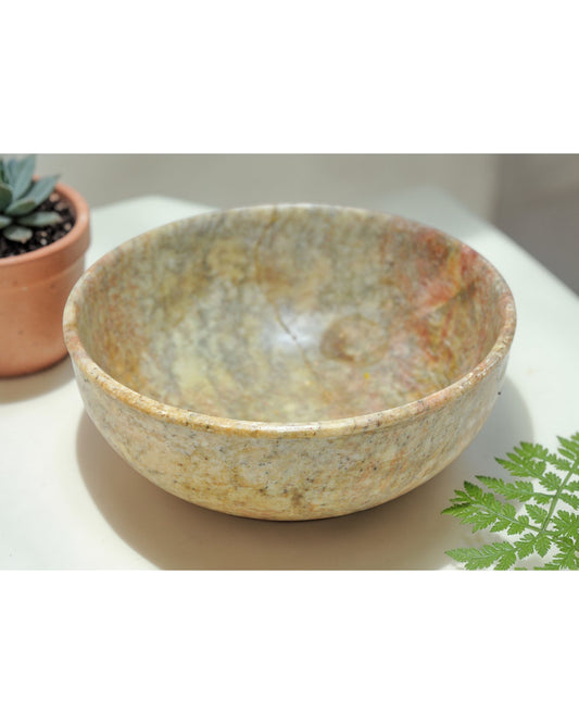 Antique White Marble Round Curry Bowl Original Old Hand Carved