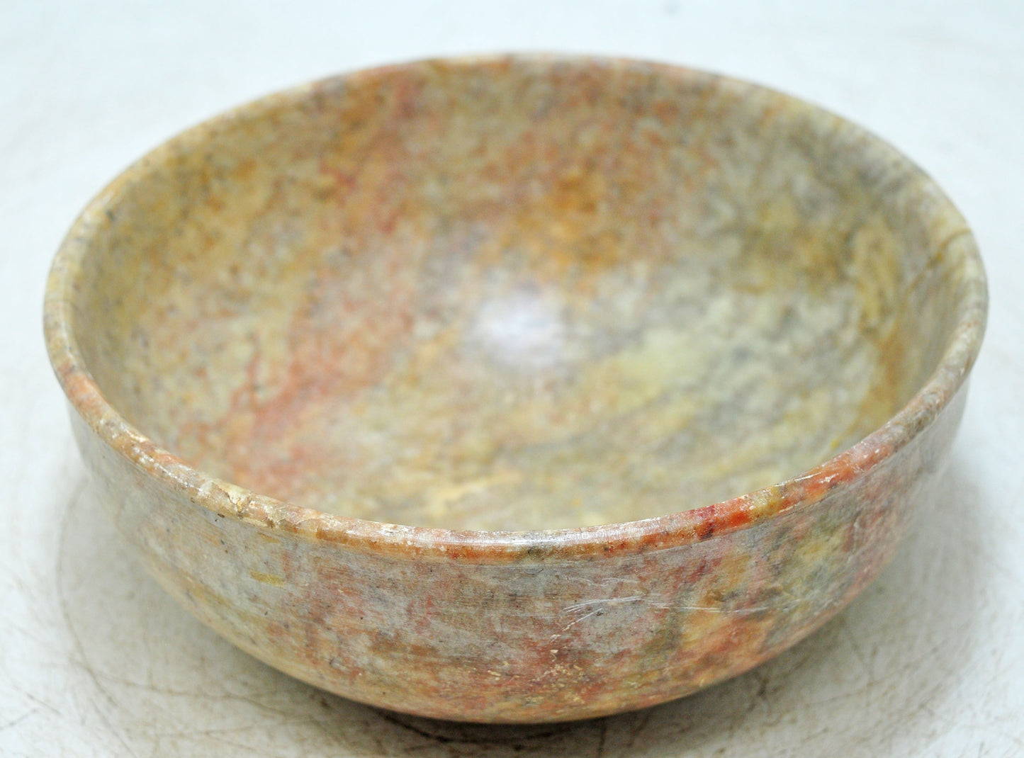 Antique White Marble Round Curry Bowl Original Old Hand Carved