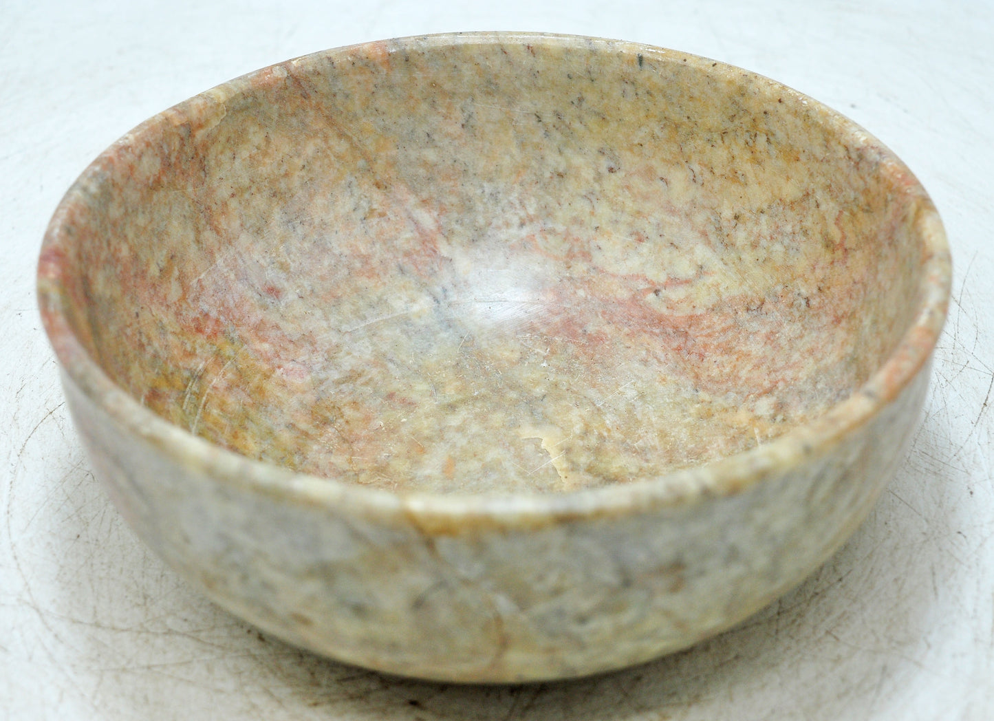 Antique White Marble Round Curry Bowl Original Old Hand Carved