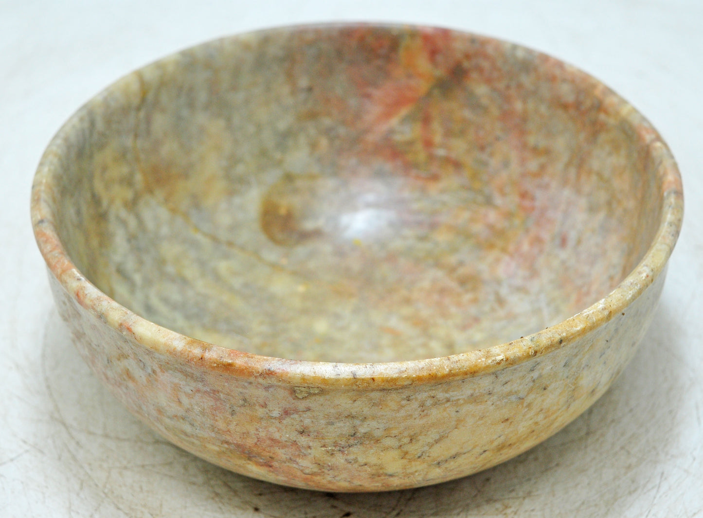 Antique White Marble Round Curry Bowl Original Old Hand Carved